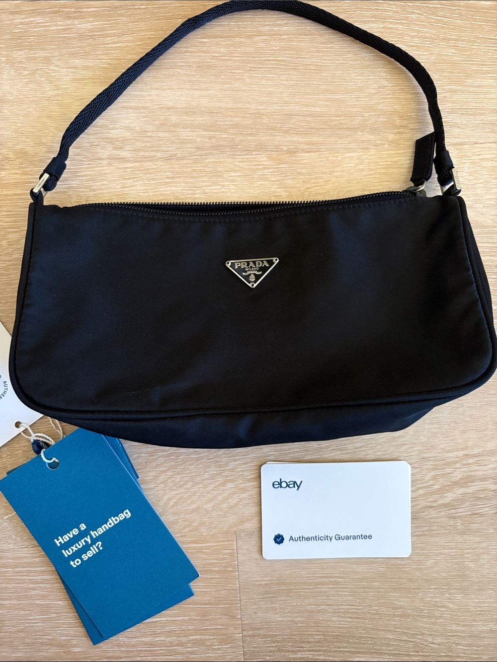 Prada Small Black Nylon Shoulder Bag with Silver Triangle Logo - Picture 10 of 10